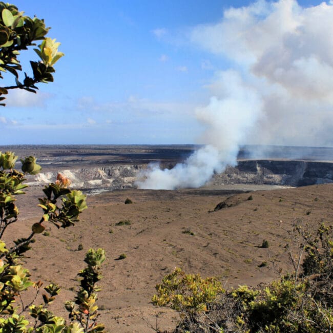 photo of steam coming from Kilauea Iki Crater at Hawaii Volcanoes National Park, minutes away from At the Crater's Edge