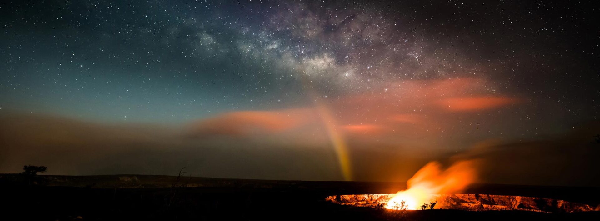 Beautiful night shot of the Milky Way At The Crater's Edge Inn | Volcano, HI